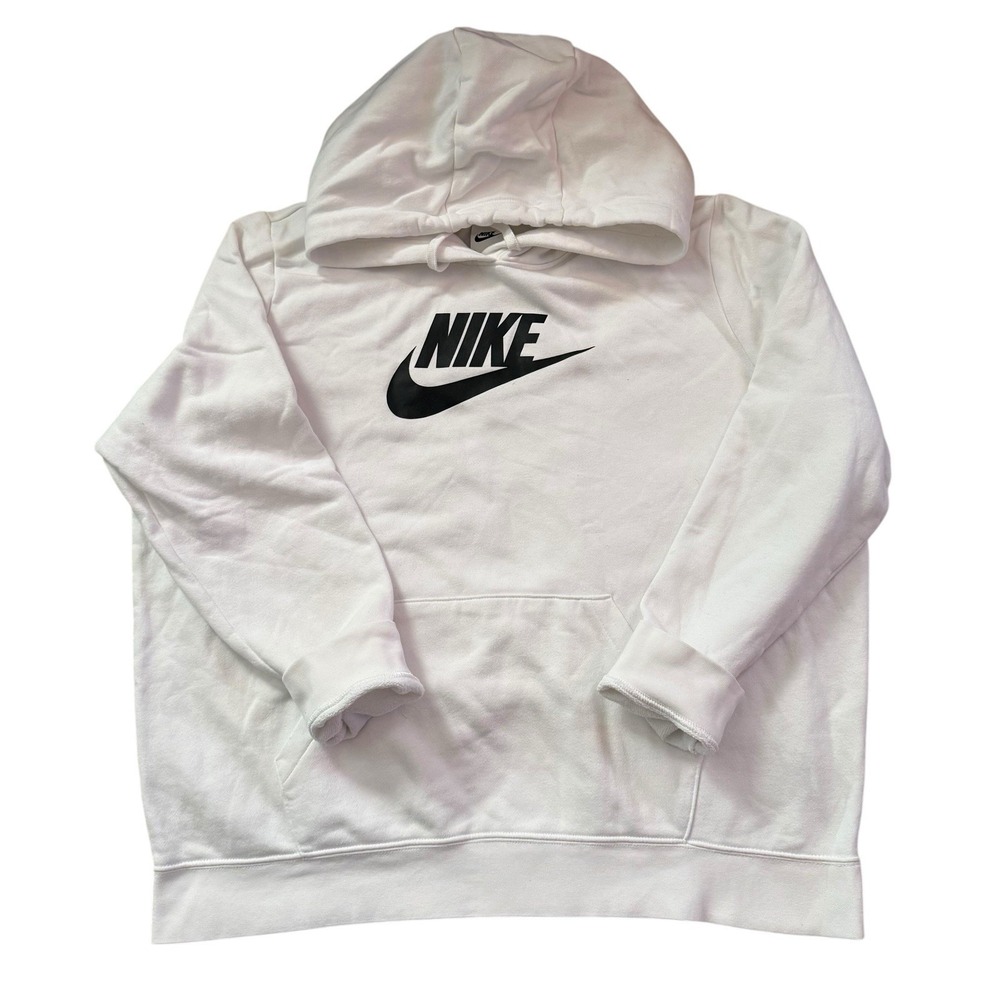 Nike Women's XL White Hoodie Black Swoosh‎ Logo Pullover Sweatshirt Pullover
